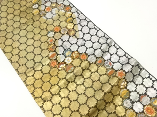 雪輪に花模様織出し袋帯